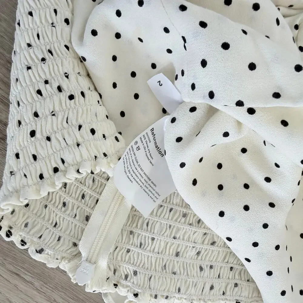 Reformation Nina Polka Dot Puff Sleeve Blouse – Cream/Black